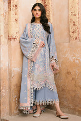 BIN ILYAAS - 3PC DHANAK EMBROIDERED SHIRT WITH TWILL PRINTED SHAWL AND TROUSER - HZG2277